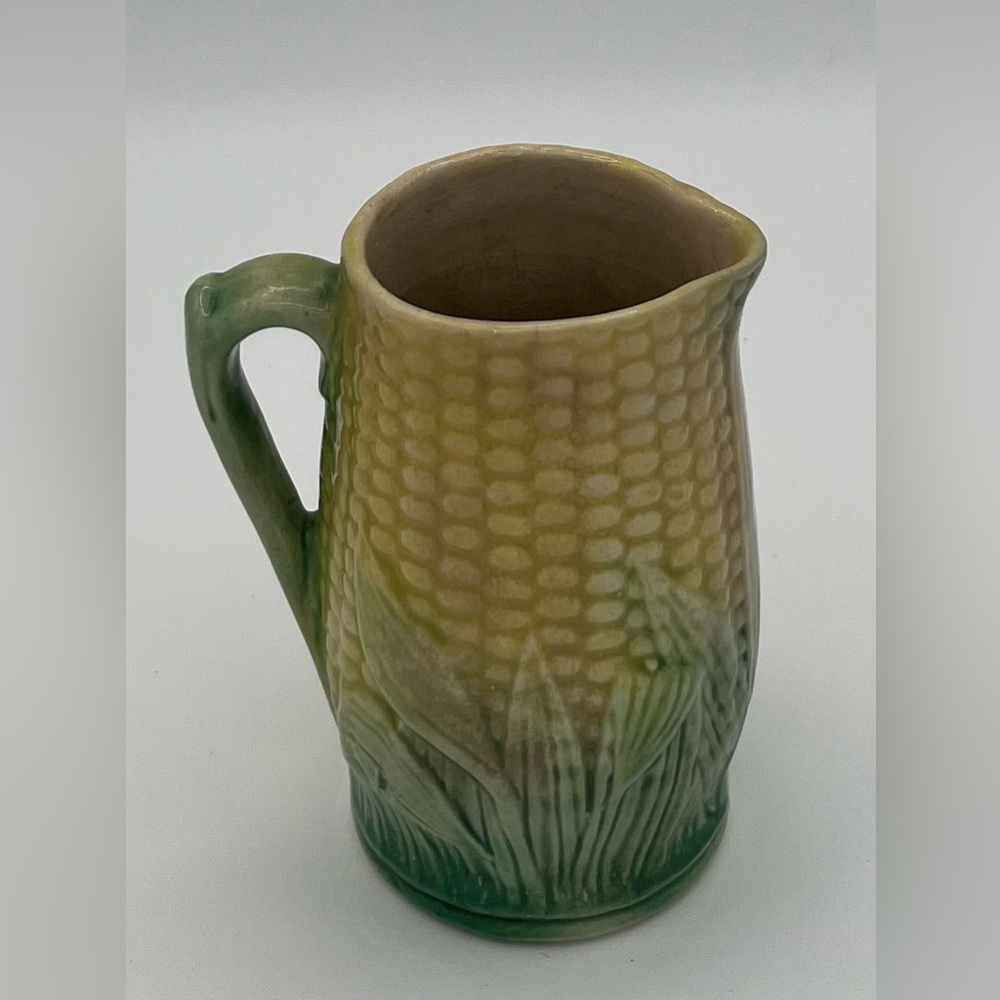 Antique Majolica Corn Pattern Small Pitcher Creamer 4 1/2" Tall